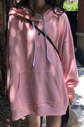 Women Trendy Solid Colored Loose Styled Long Sleeve Mid-Length Pullover Casual Hoodie