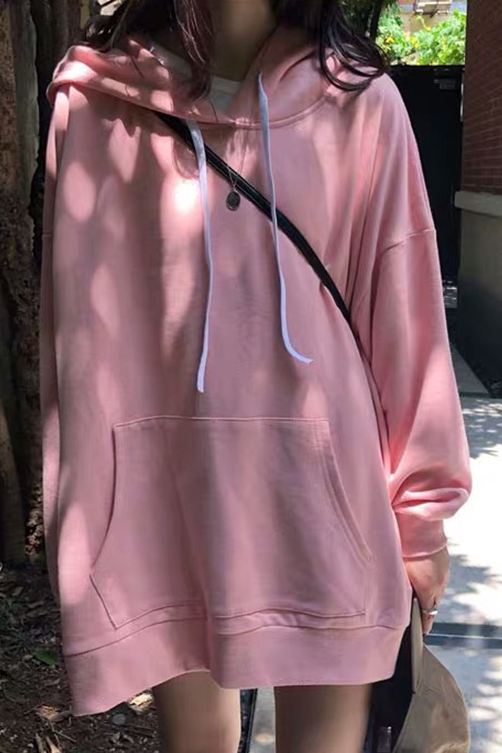 Women Trendy Solid Colored Loose Styled Long Sleeve Mid-Length Pullover Casual Hoodie