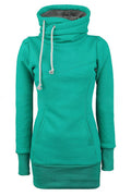 Women Perfectly Designed High Neck Drawstring Casual Pockets Ribbed Hem Winter Warm Hoodie