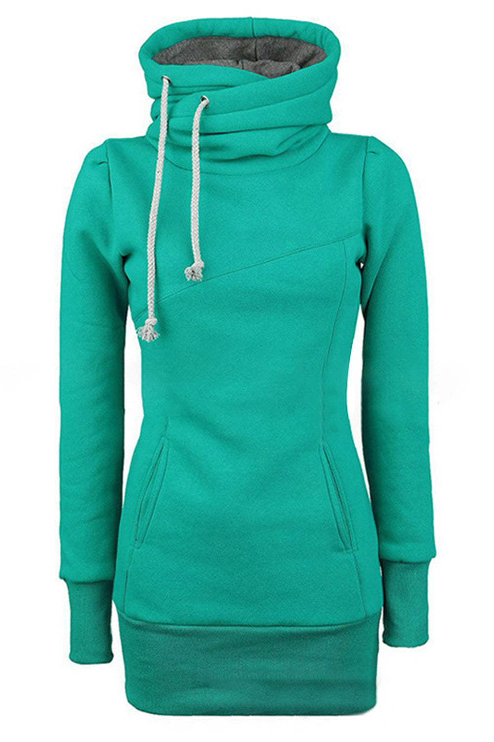 Women Perfectly Designed High Neck Drawstring Casual Pockets Ribbed Hem Winter Warm Hoodie