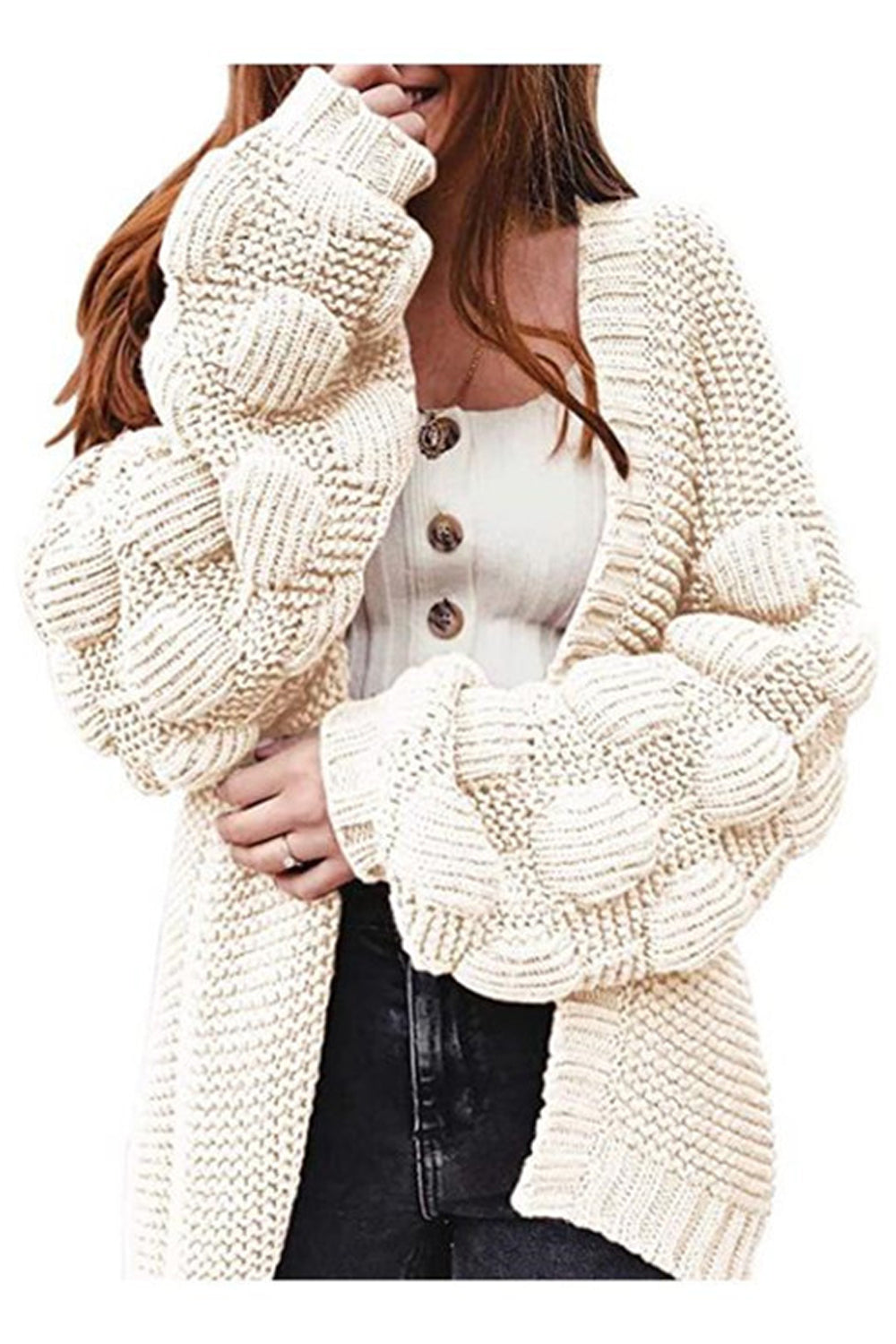 Women Thick & Warm Knitted Fancy Style Sleeve Front Open Warm Winter Cardigan