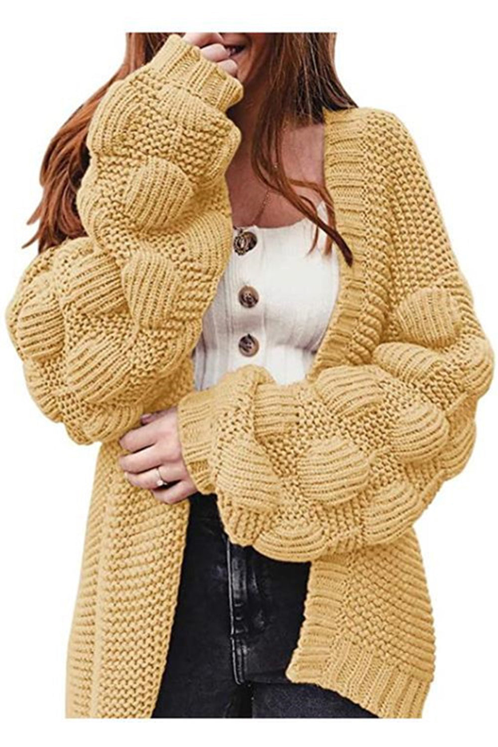Women Thick & Warm Knitted Fancy Style Sleeve Front Open Warm Winter Cardigan