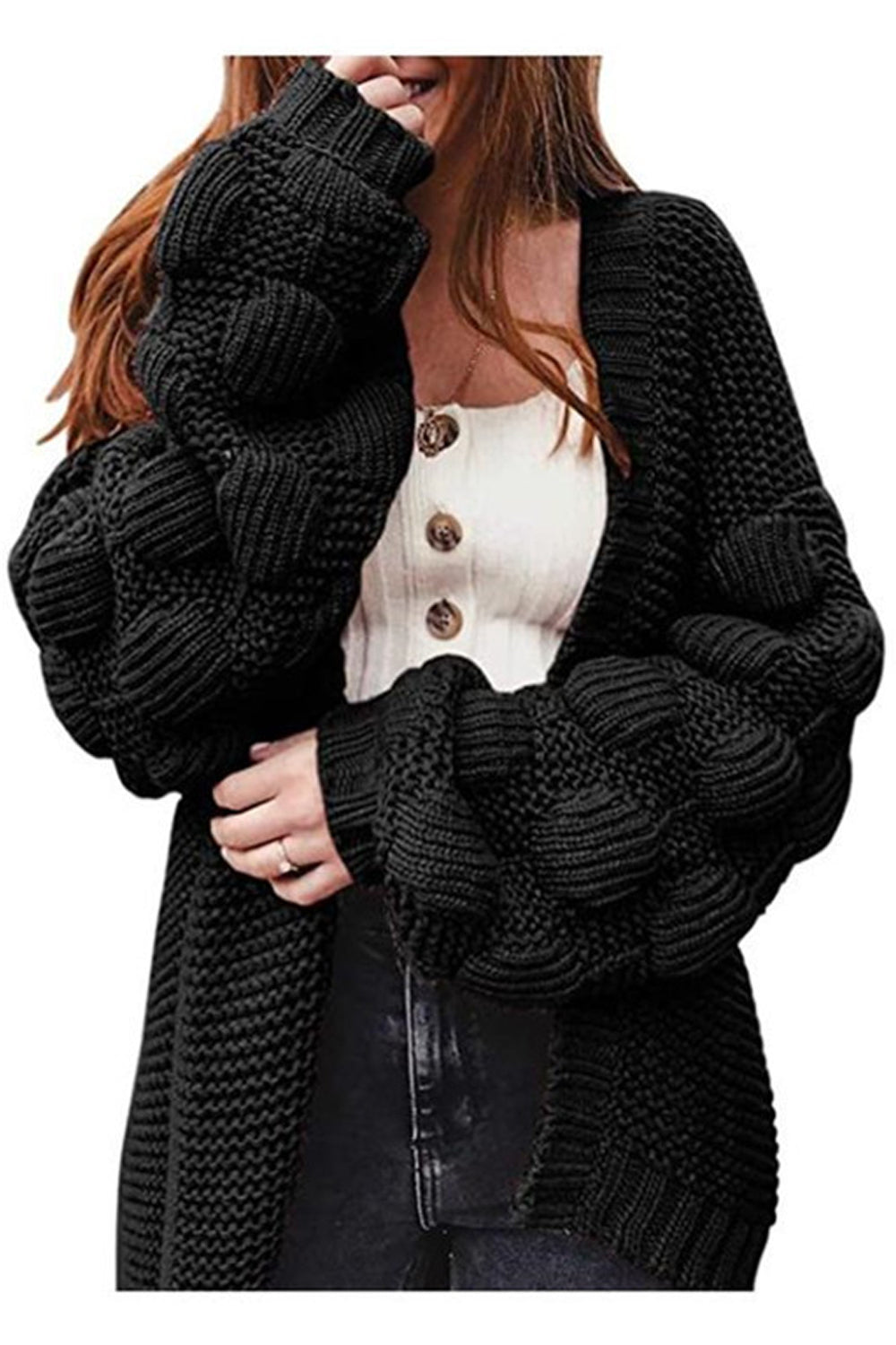 Women Thick & Warm Knitted Fancy Style Sleeve Front Open Warm Winter Cardigan