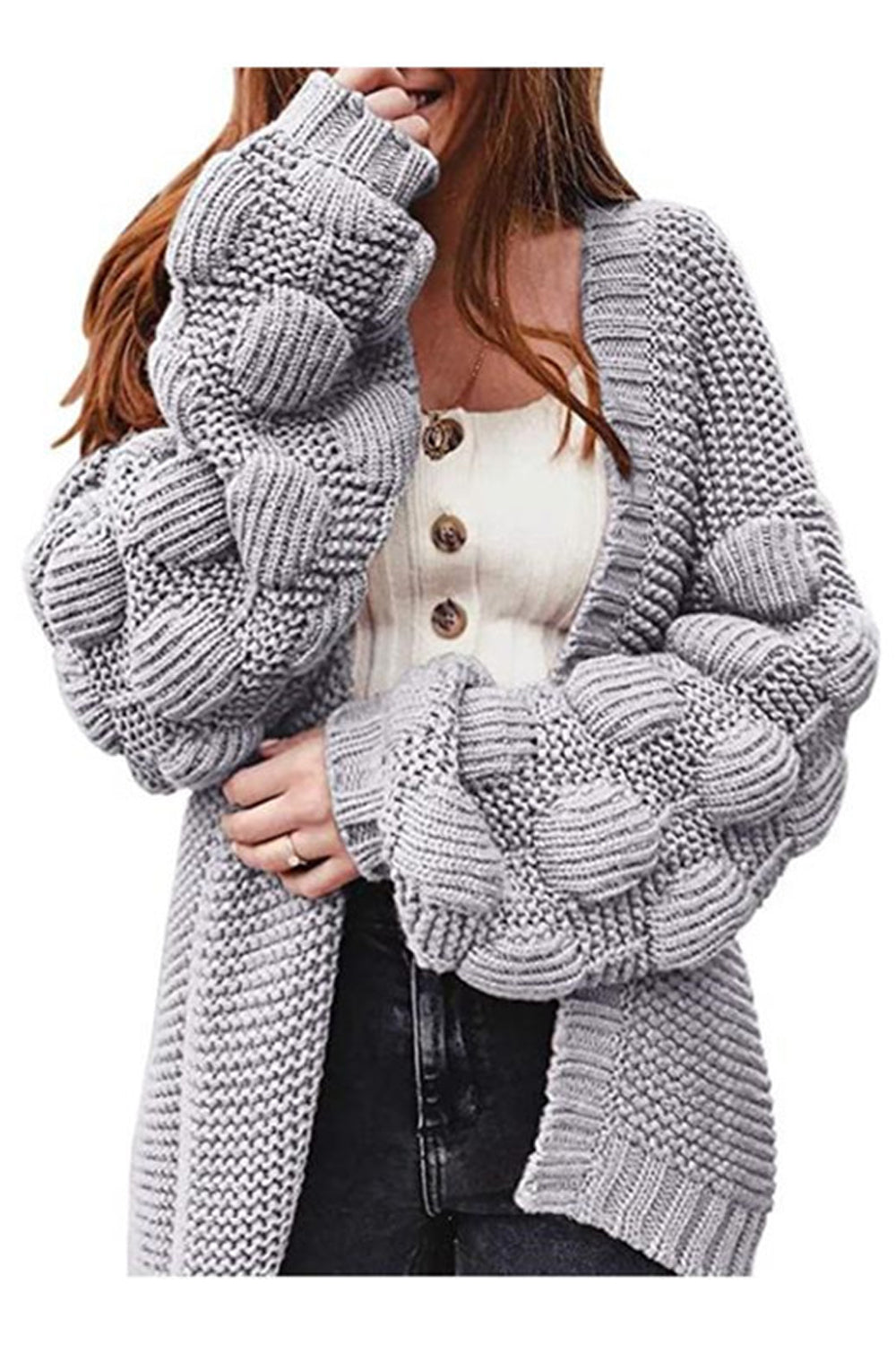 Women Thick & Warm Knitted Fancy Style Sleeve Front Open Warm Winter Cardigan