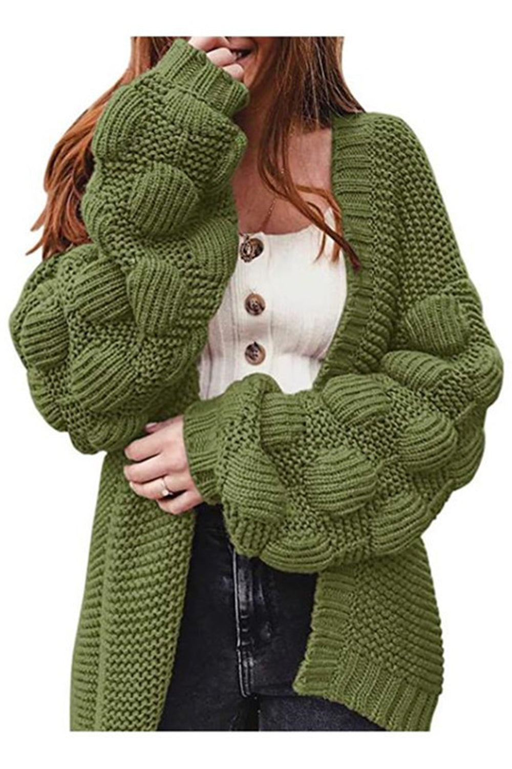 Women Thick & Warm Knitted Fancy Style Sleeve Front Open Warm Winter Cardigan