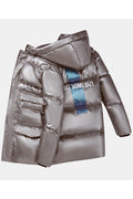 Kids Boys Superb Shinning Colored Solid Pattern Reliable Flap Pockets Hooded Neck Warm Padded Jacket