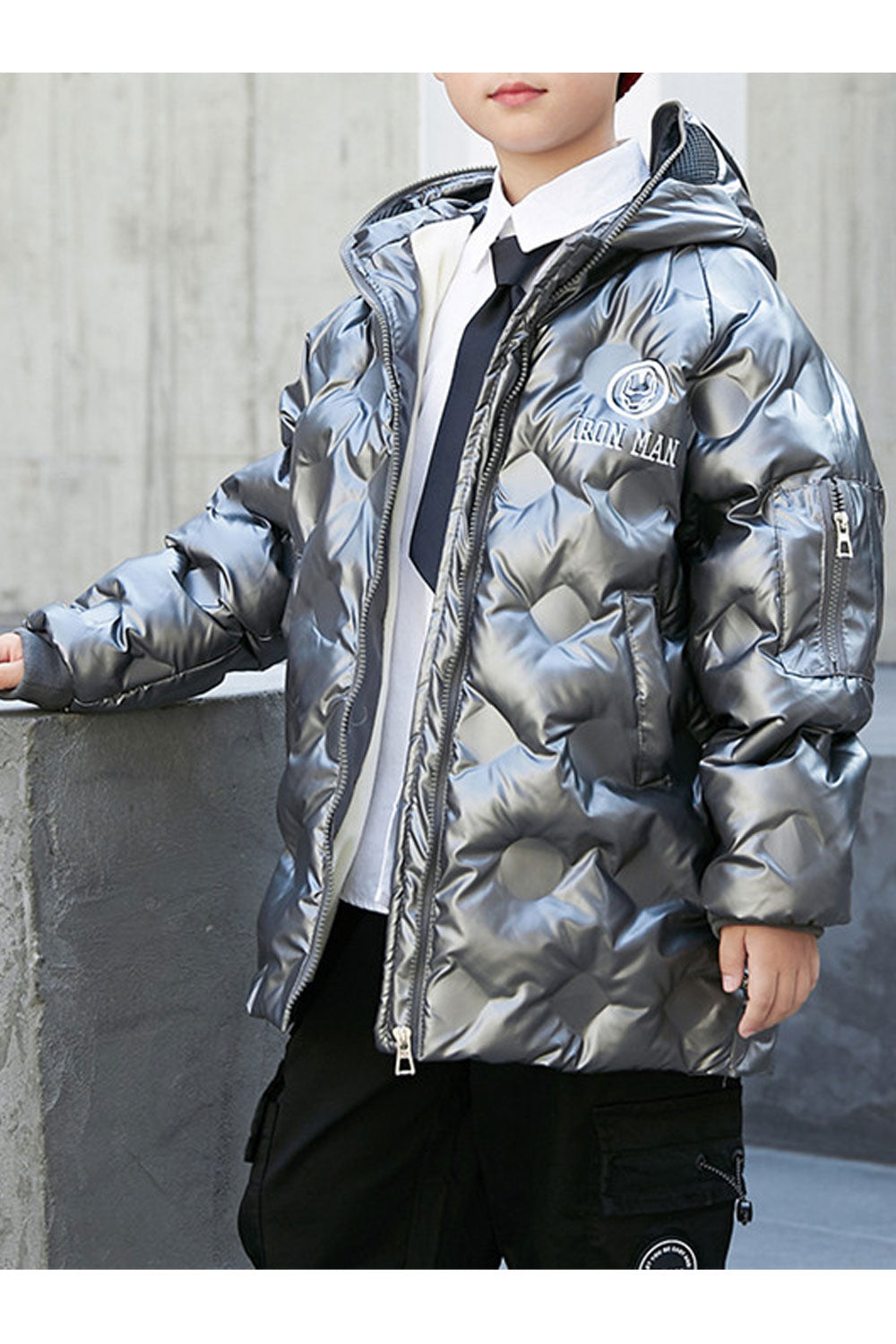 Kids Boys Shiny Nylon Bubble Fluffy Padded Jacket