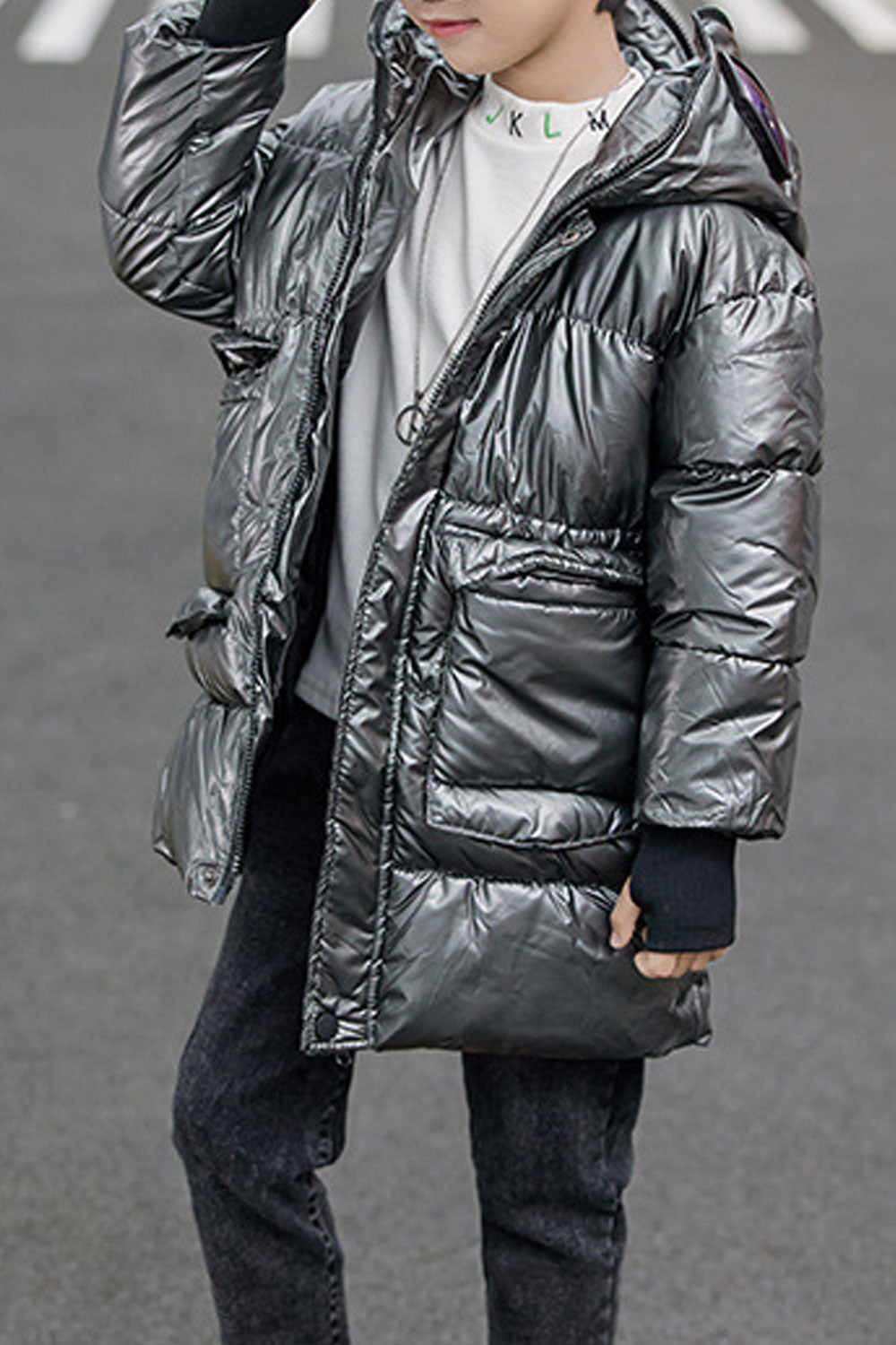 Kids Boys Long Puffer Solid Padded Jacket