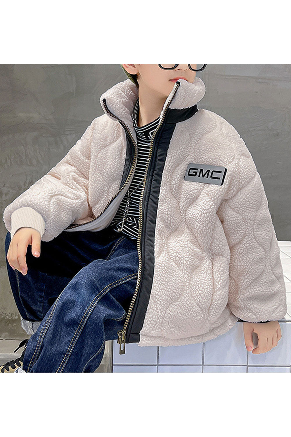 Kids Boys Zip Down Cotton-Padded Jacket