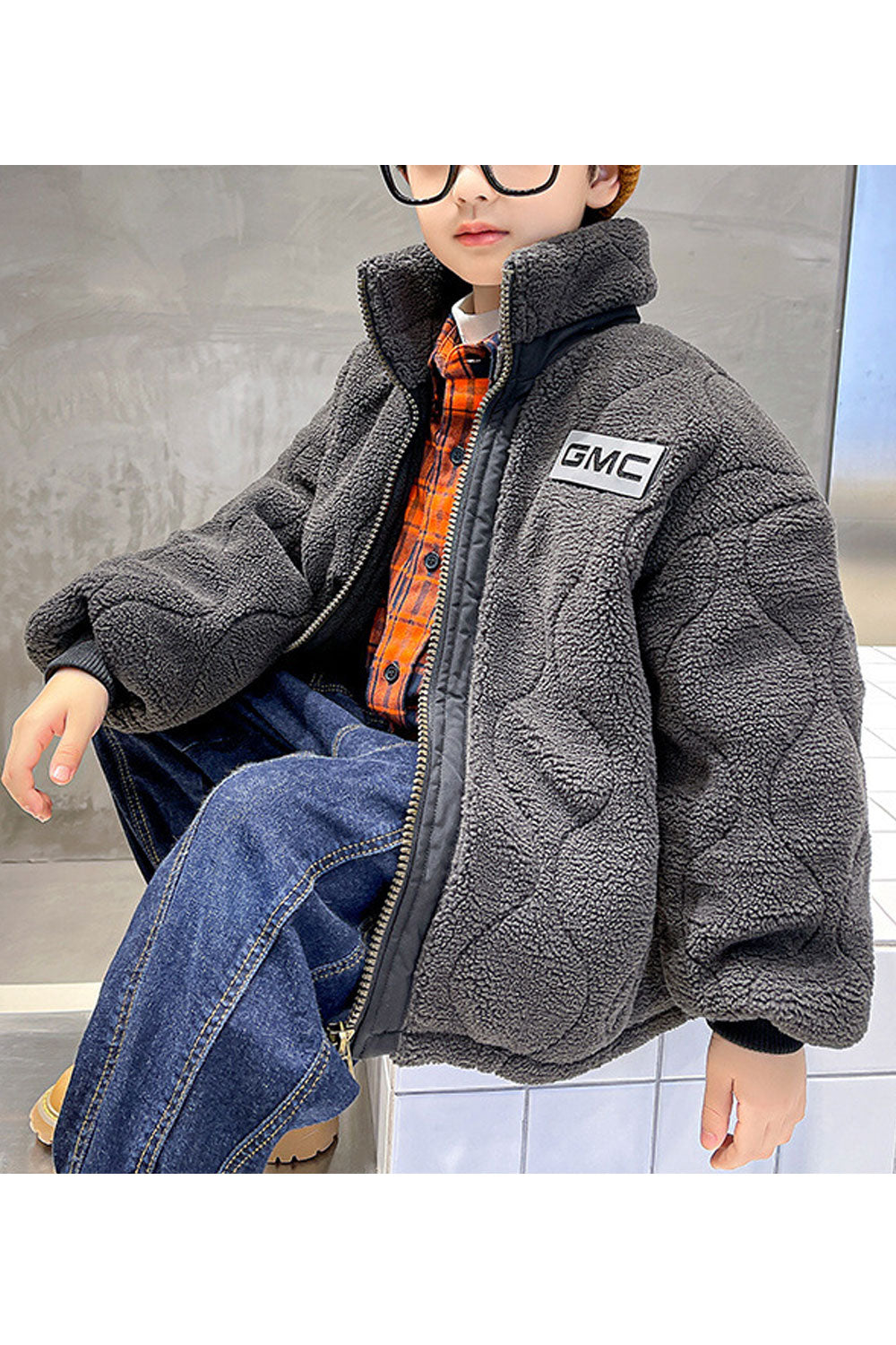 Kids Boys Zip Down Cotton-Padded Jacket
