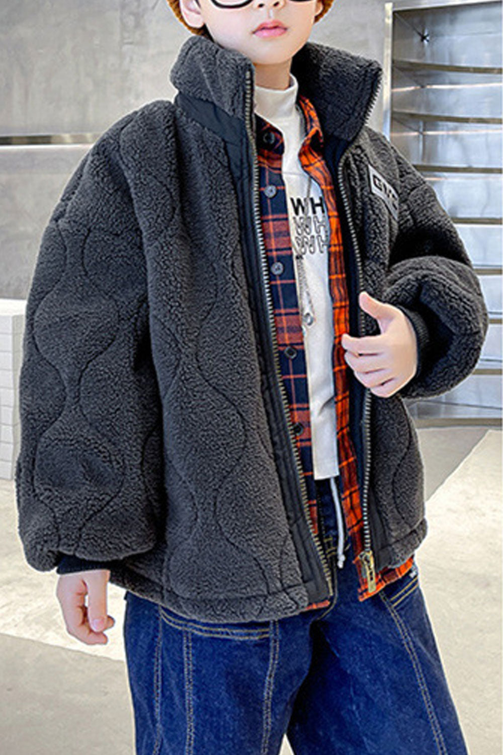 Kids Boys Zip Down Cotton-Padded Jacket
