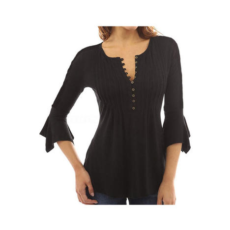 Women Notch Neck Casual Button Down Top