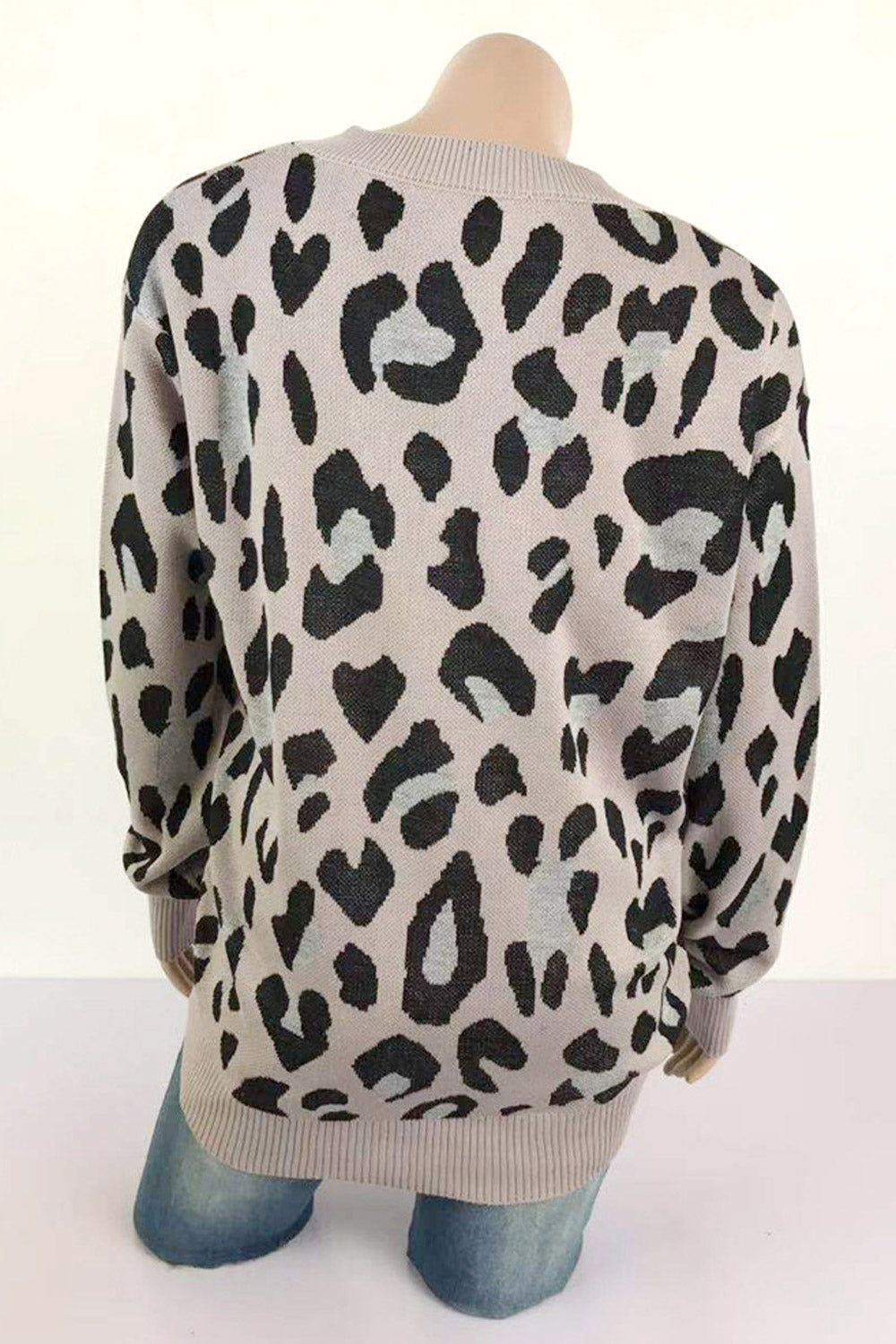 Women Lovely V Neck Leopard Pattern Sweater