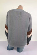Women Stripe Color V Neck Warm Sweater