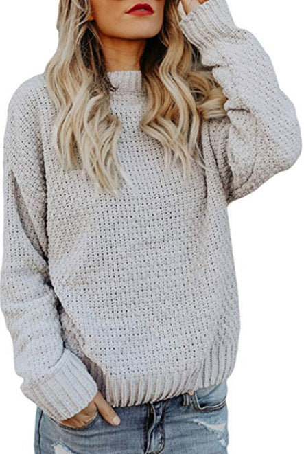Women Solid Color Round Neck Sweater