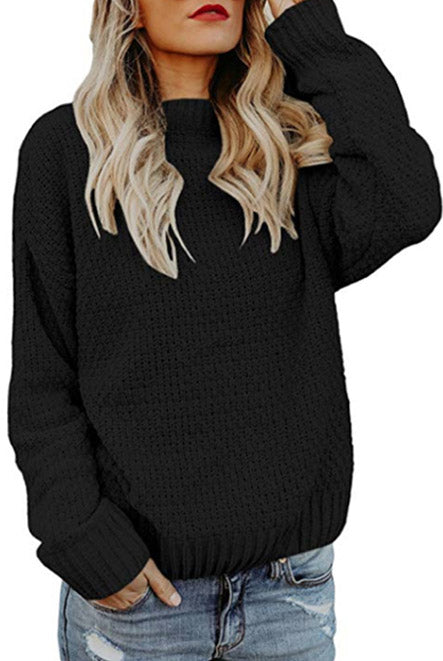 Women Solid Color Round Neck Sweater
