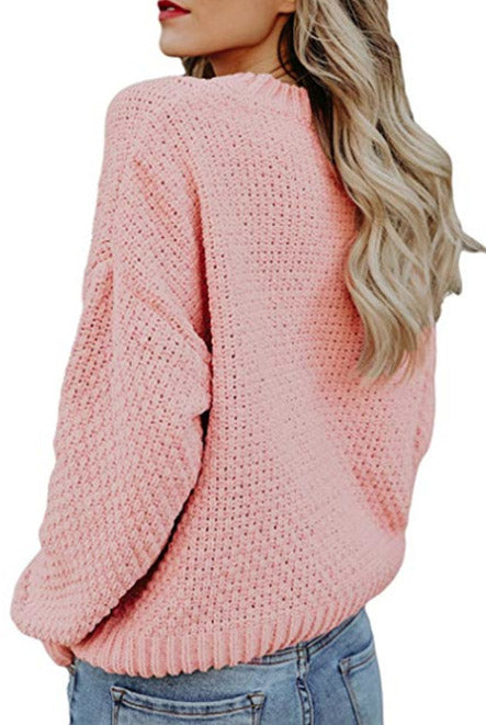 Women Solid Color Round Neck Sweater