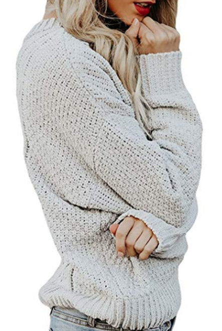 Women Solid Color Round Neck Sweater