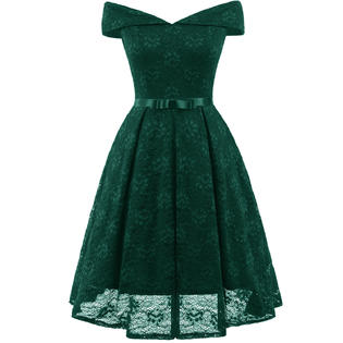 Women Collar Bow Lace Swing Dress