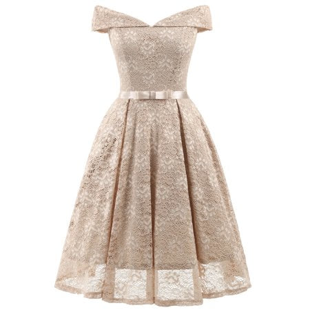 Women Collar Bow Lace Swing Dress
