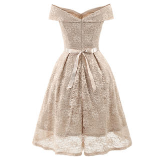 Women Collar Bow Lace Swing Dress
