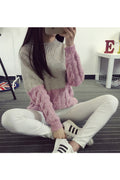 Women Knitted Long Sleeve Fantastic Solid Colored Stand Up Collar Windbreaker Pullover Sweater