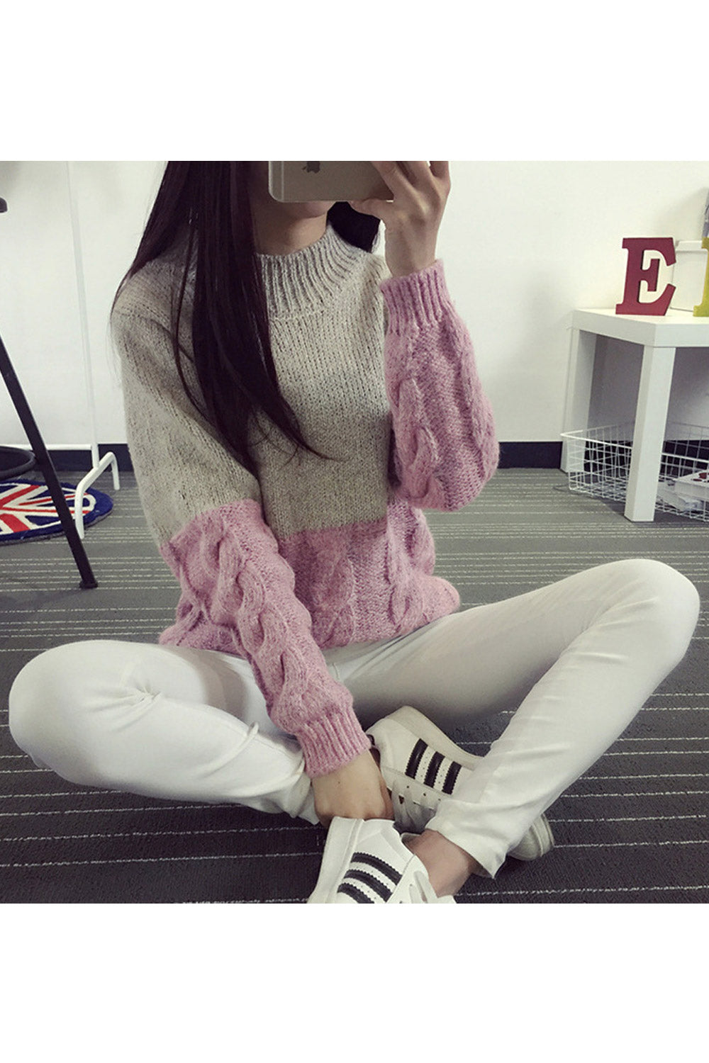 Women Knitted Long Sleeve Fantastic Solid Colored Stand Up Collar Windbreaker Pullover Sweater