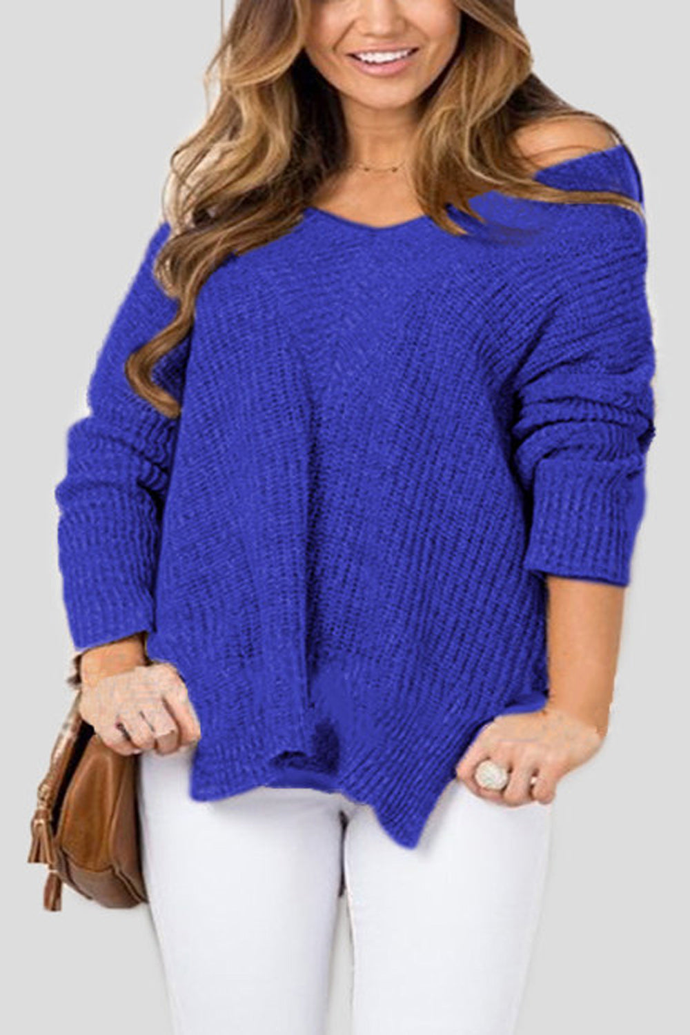 Women Fairy V Neck Split Hem Warm Sweater