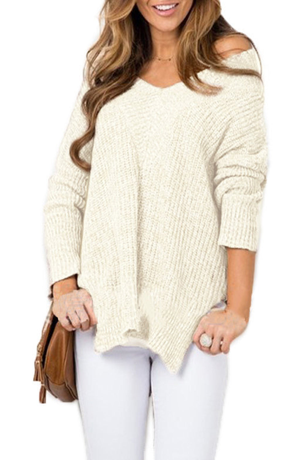 Women Fairy V Neck Split Hem Warm Sweater