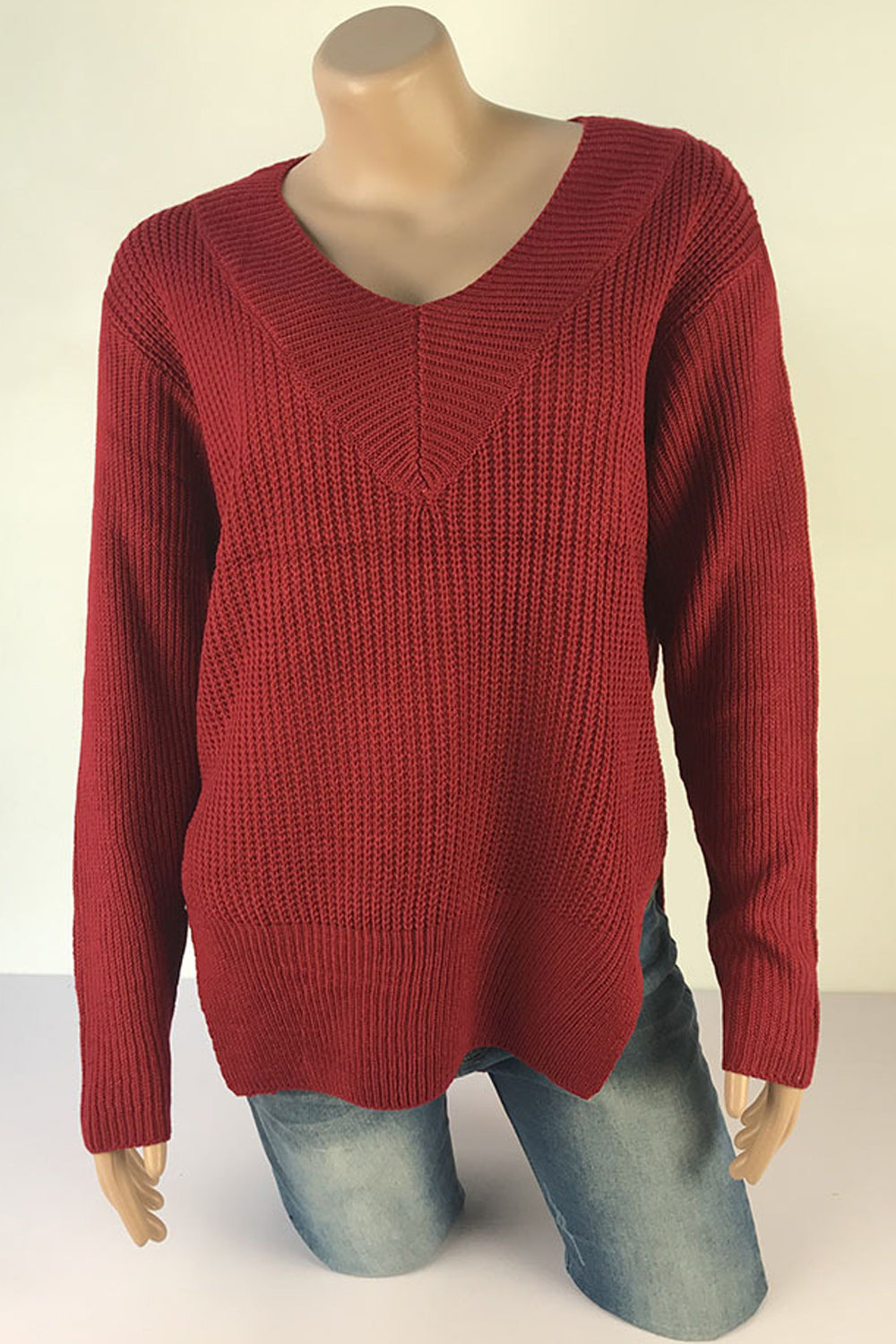 Women Fairy V Neck Split Hem Warm Sweater