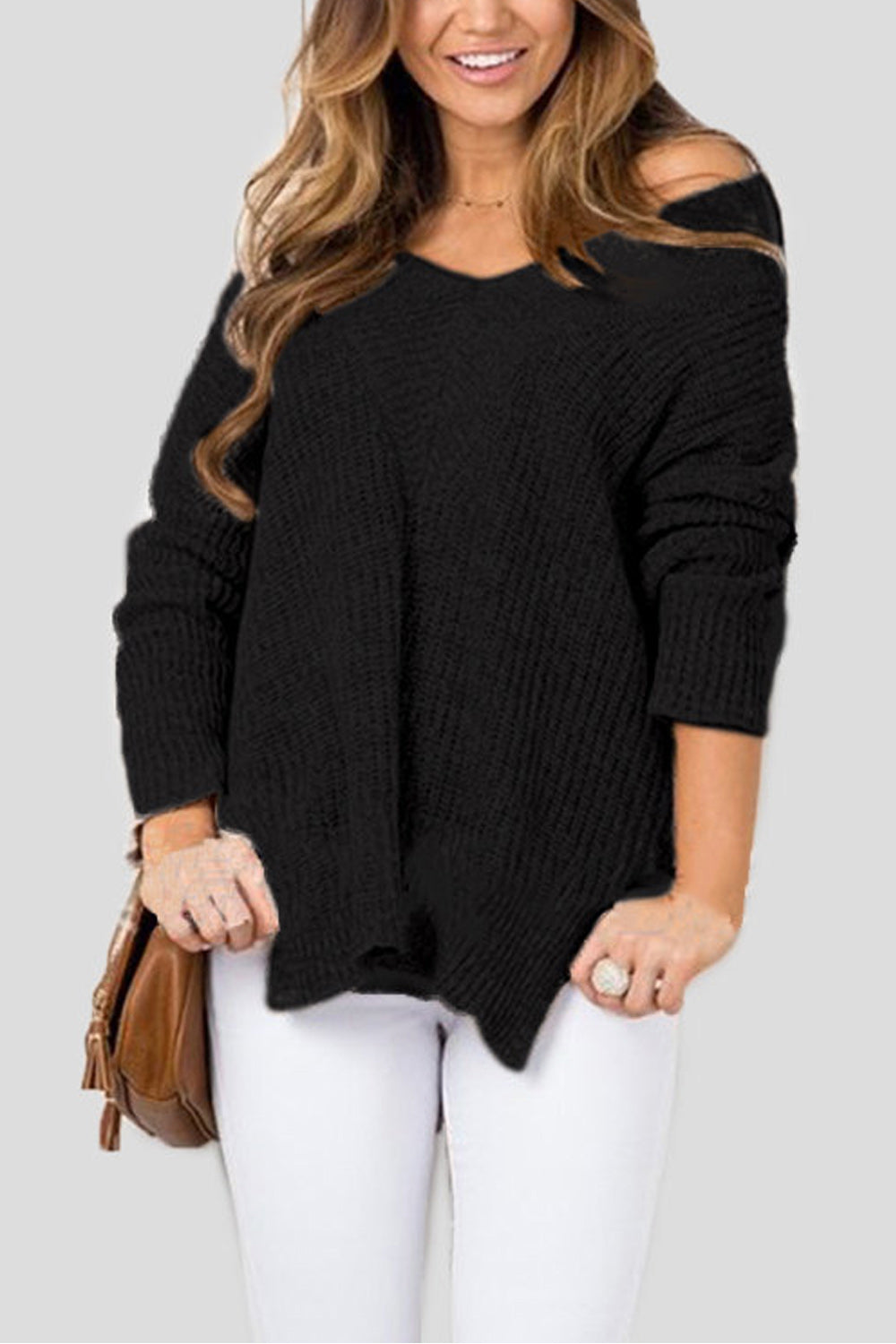 Women Fairy V Neck Split Hem Warm Sweater