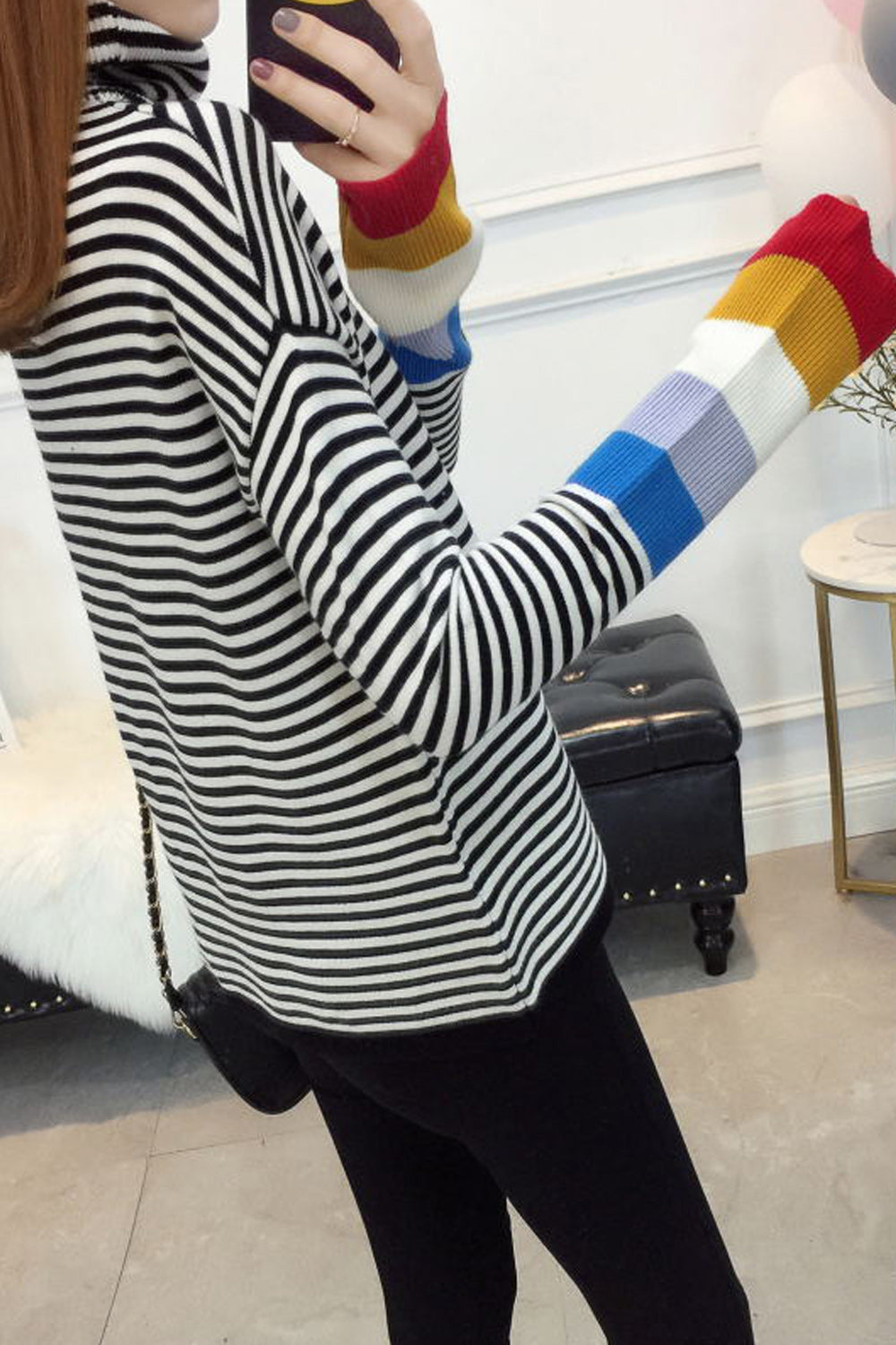 Women Lovely Rainbow Stripe Long Sleeve Sweater