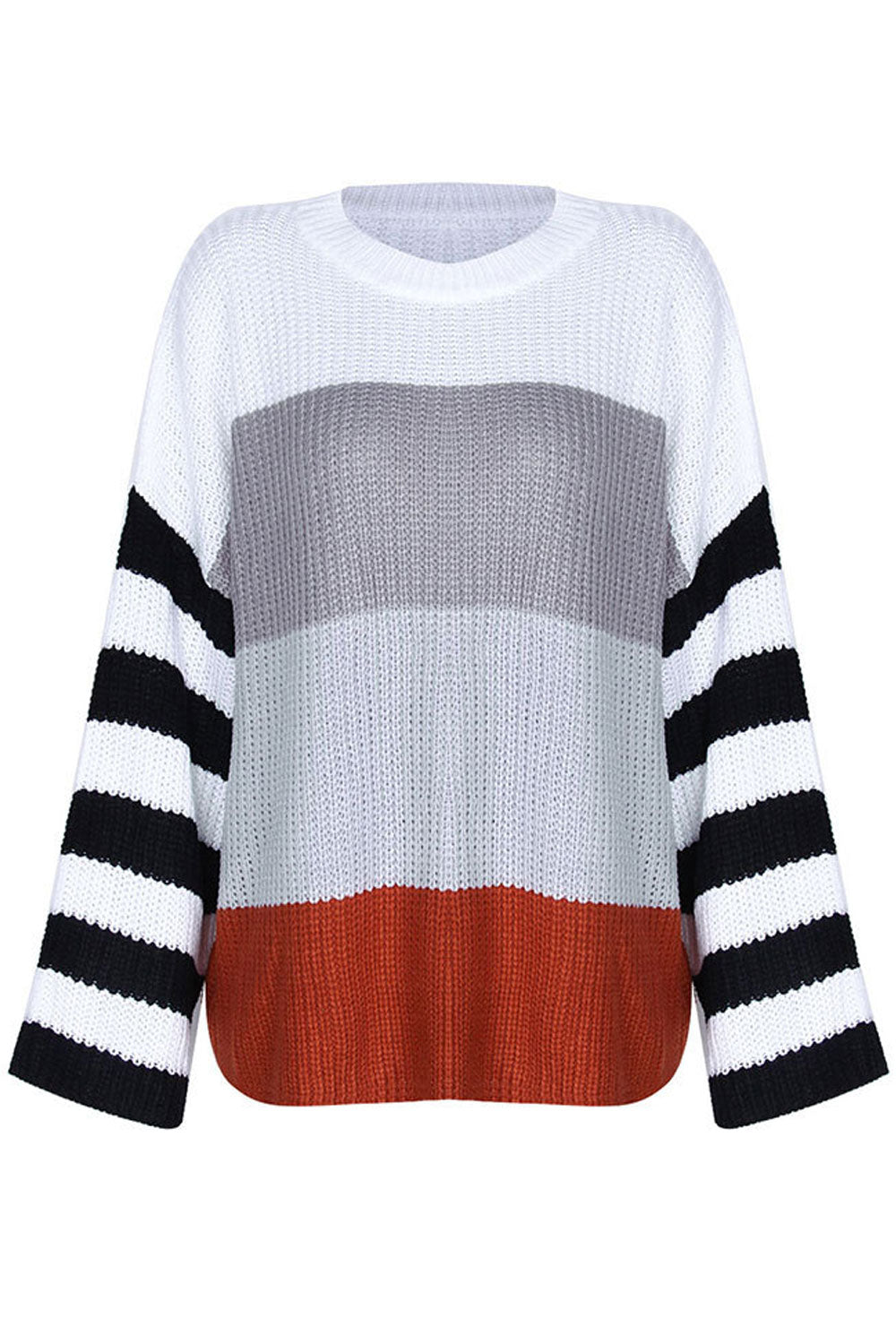 Women Pretty Stripe Pattern Loose Fit Easy To Wear Knitted Winter Sweater