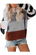 Women Pretty Stripe Pattern Loose Fit Easy To Wear Knitted Winter Sweater