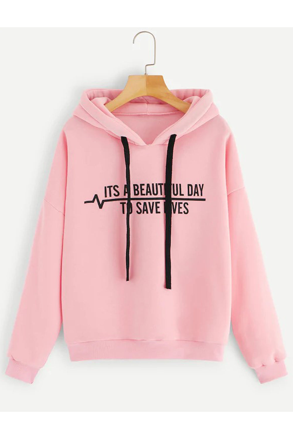 Women Awesome Letter Pattern Long Sleeve Comfy Ribbed Hem Winter Casual Drawstring Closure Hoodie
