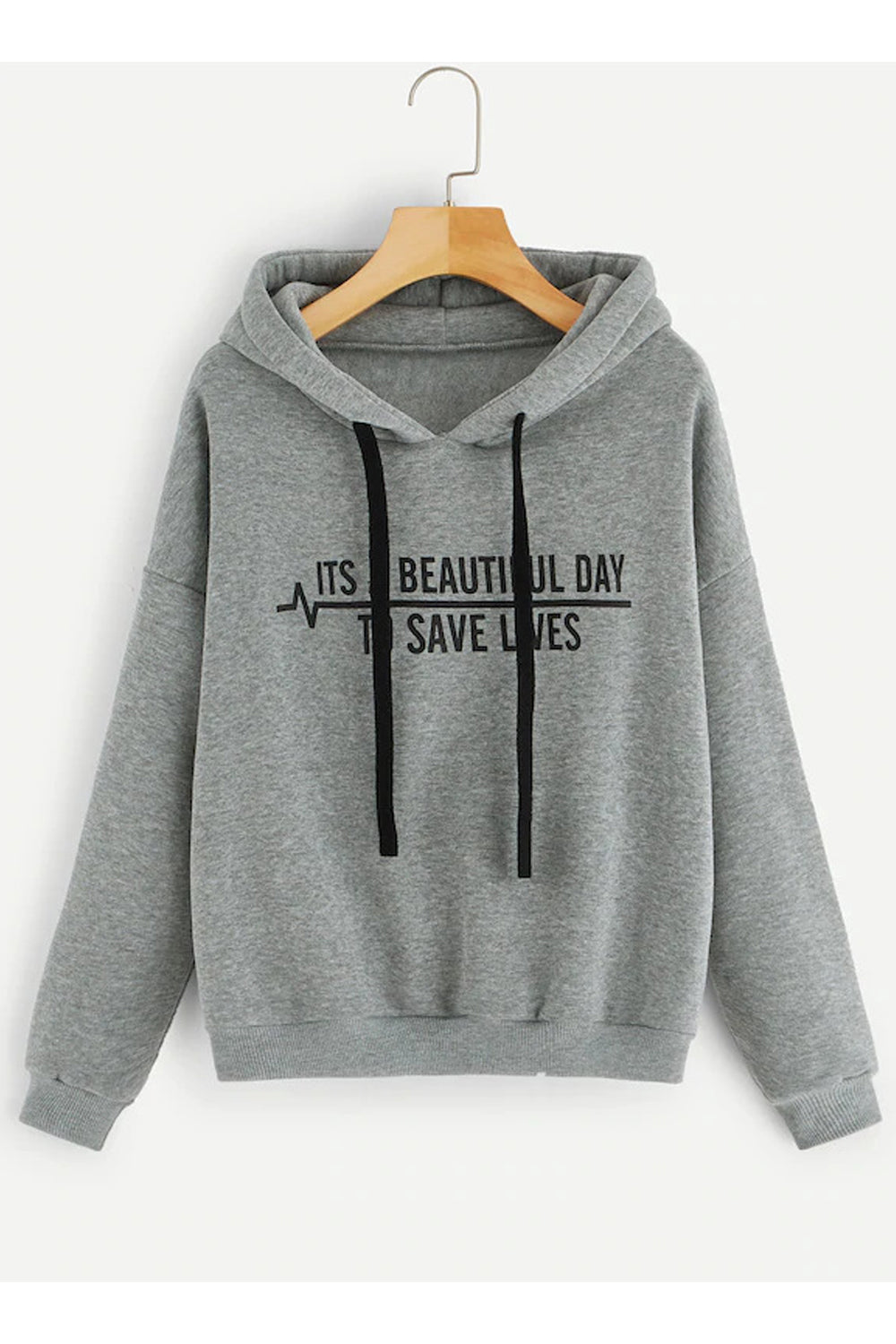 Women Awesome Letter Pattern Long Sleeve Comfy Ribbed Hem Winter Casual Drawstring Closure Hoodie