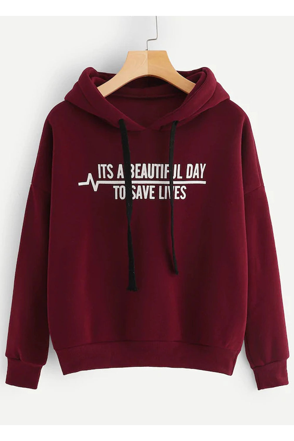 Women Awesome Letter Pattern Long Sleeve Comfy Ribbed Hem Winter Casual Drawstring Closure Hoodie