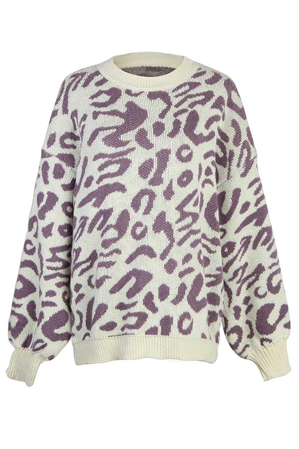 Women Winter Loose Leapard Print Sweater