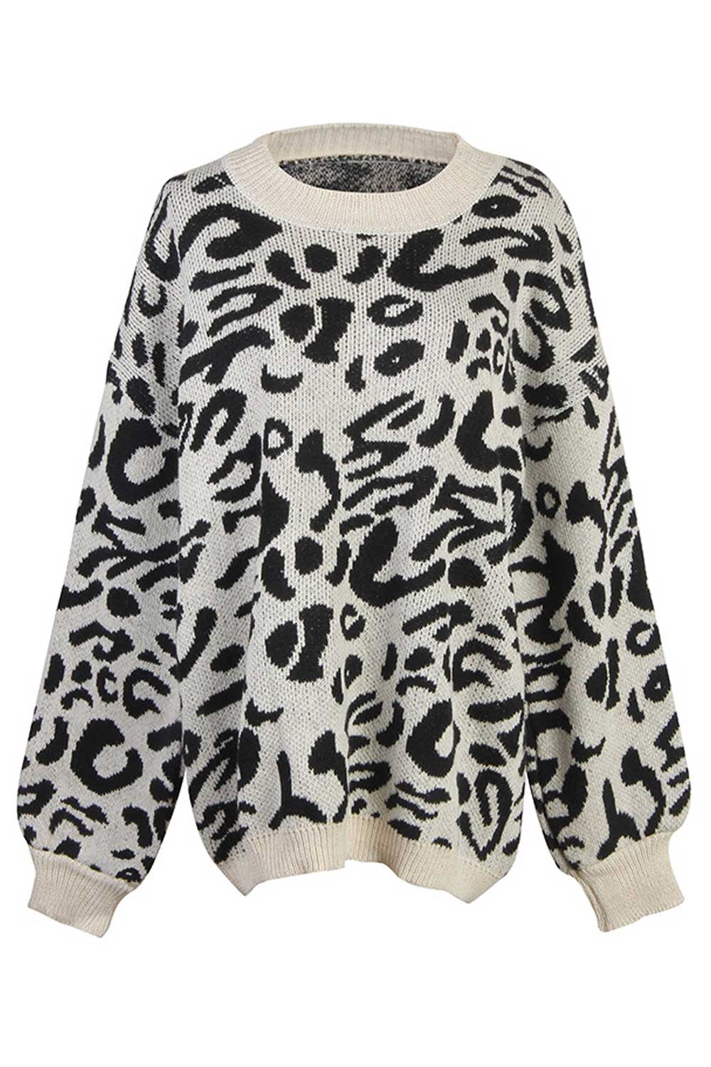 Women Winter Loose Leapard Print Sweater