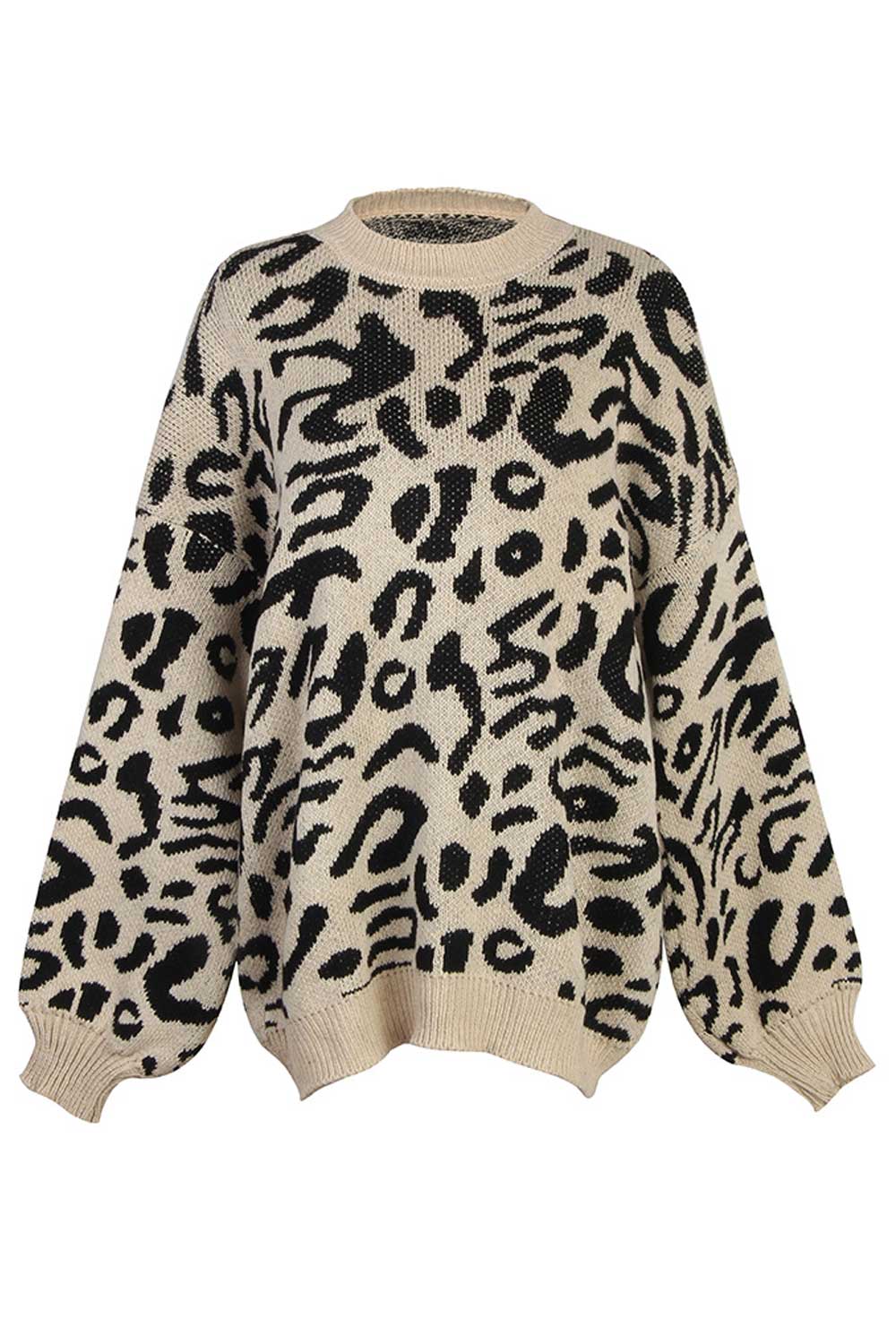 Women Winter Loose Leapard Print Sweater