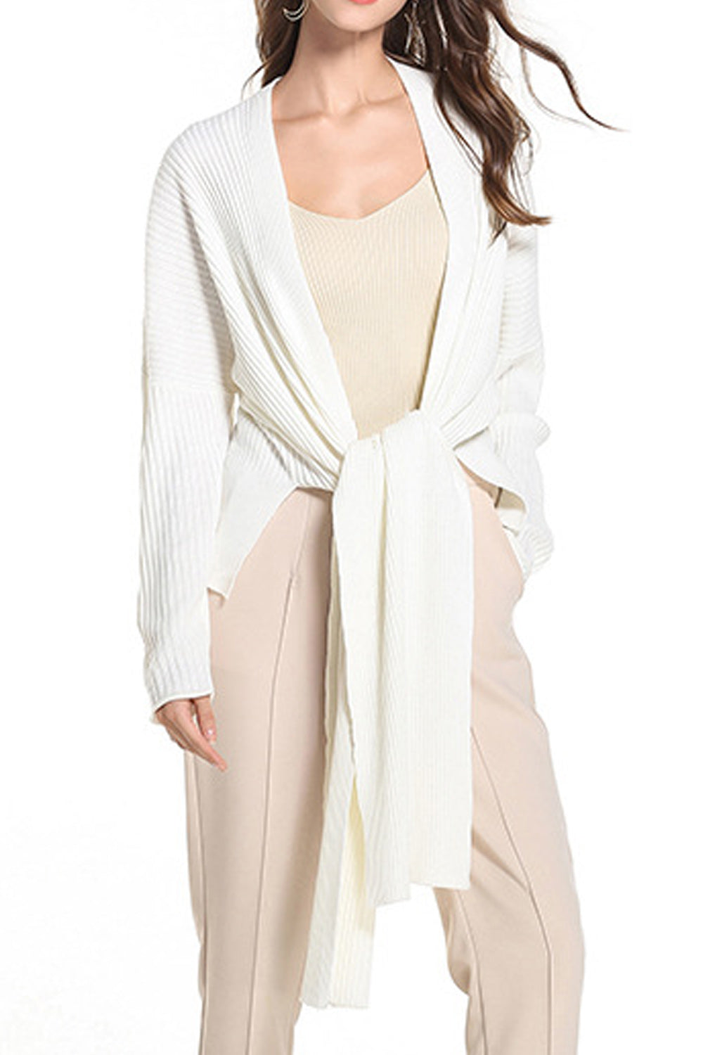 Women Autumn Solid Color Irrgular Hem Cardigan
