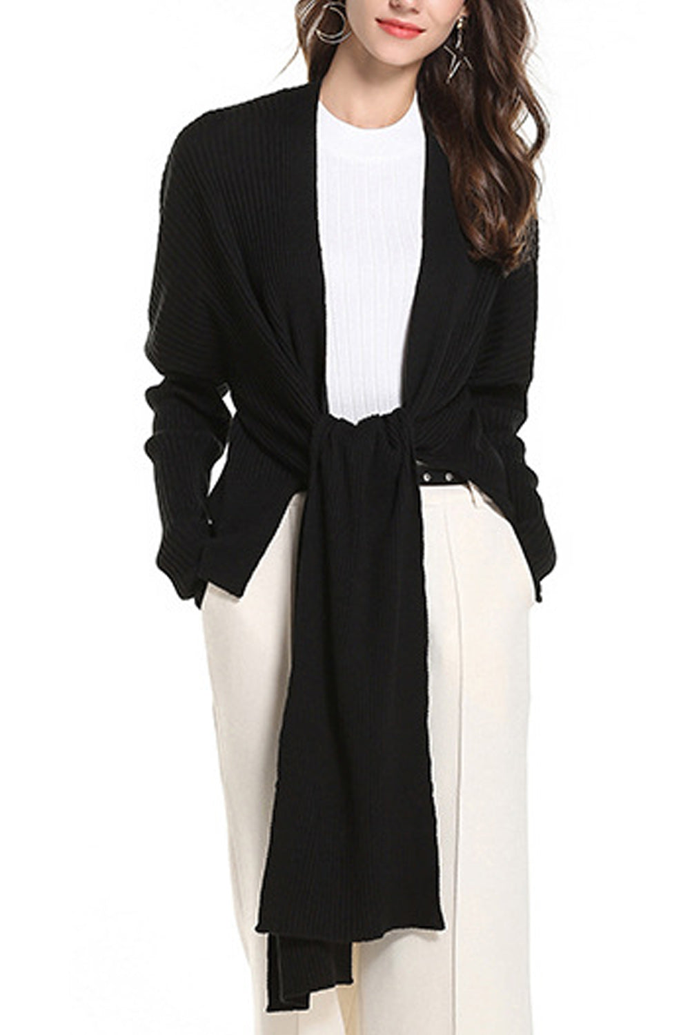 Women Autumn Solid Color Irrgular Hem Cardigan