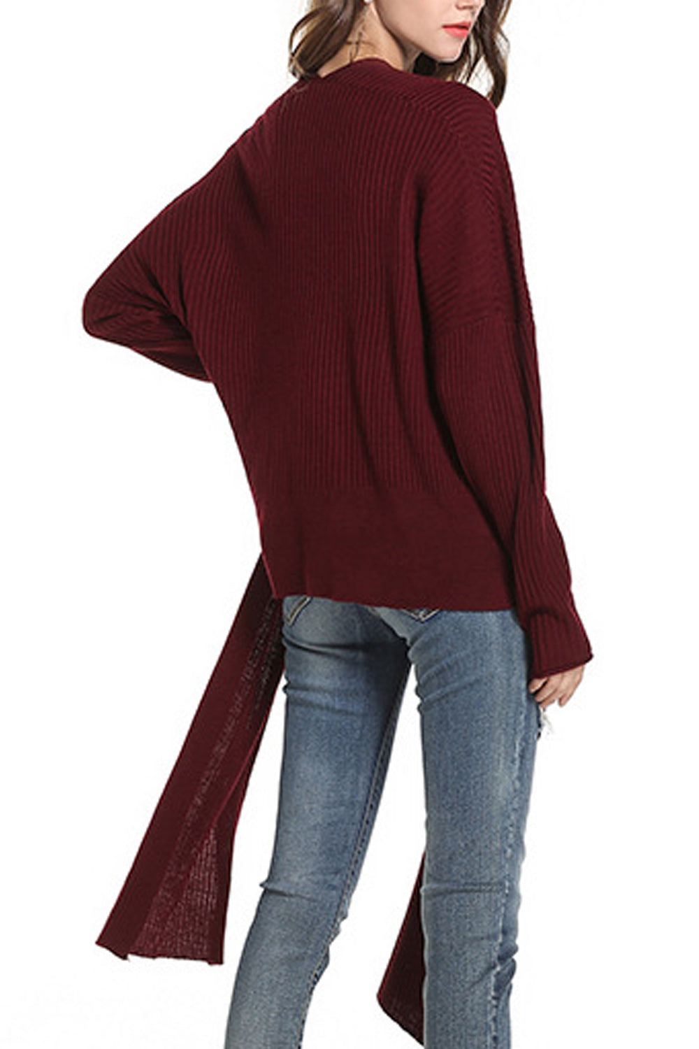 Women Autumn Solid Color Irrgular Hem Cardigan