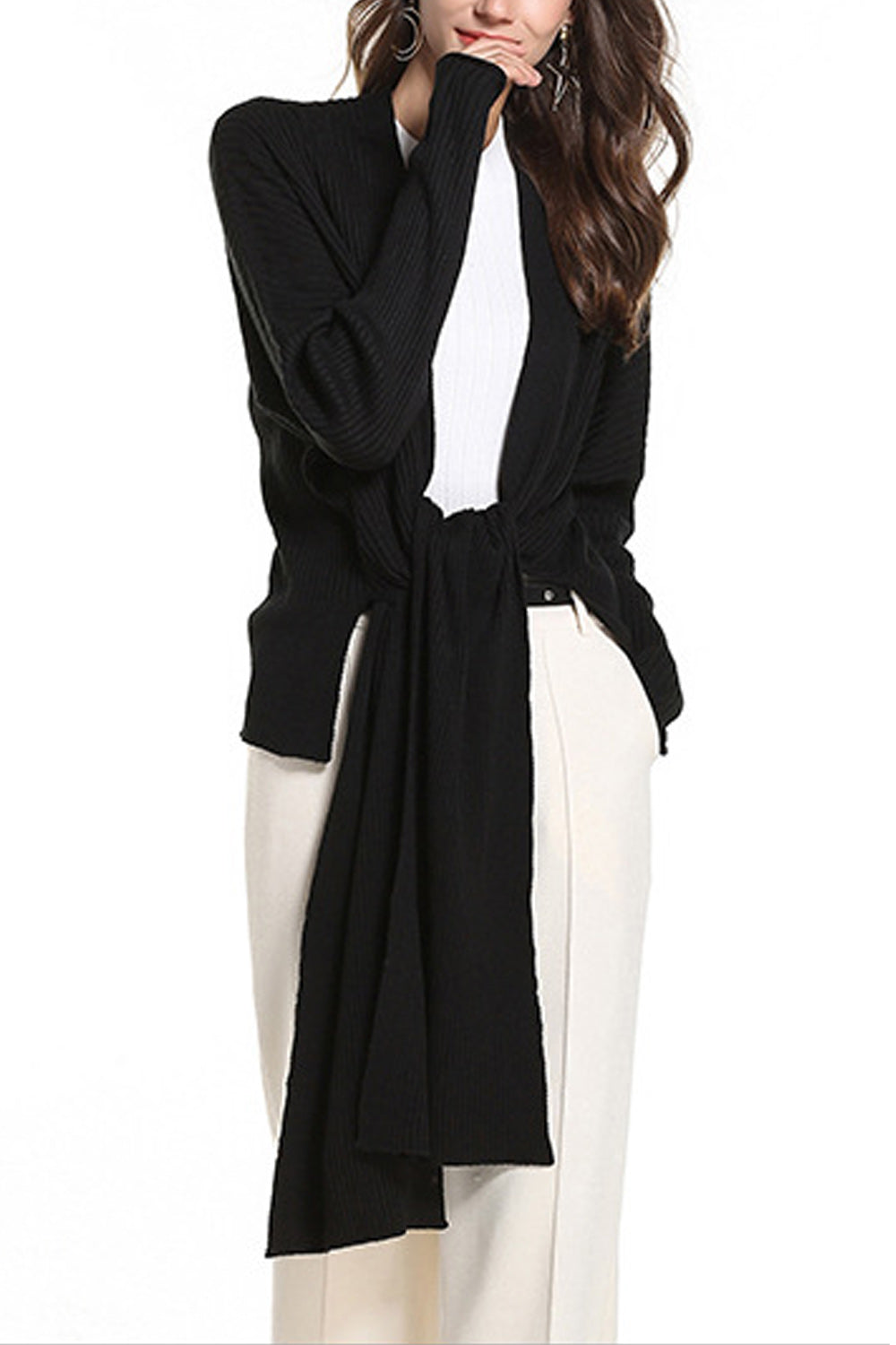 Women Autumn Solid Color Irrgular Hem Cardigan