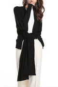 Women Autumn Solid Color Irrgular Hem Cardigan
