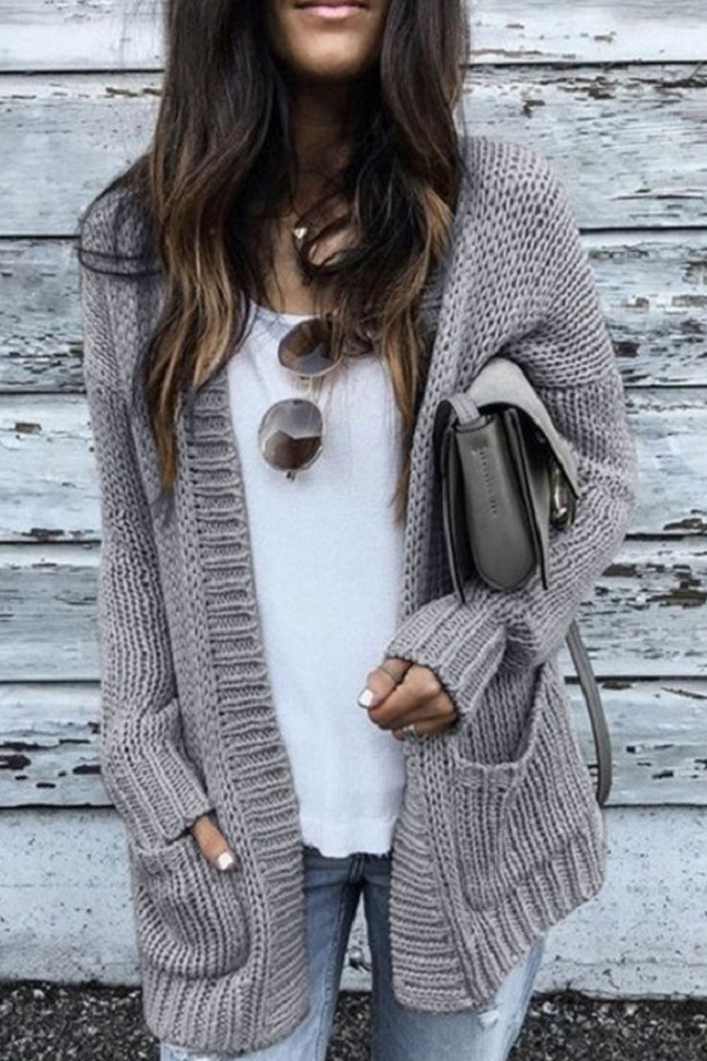 Women Solid Color Loose Long Sleeve Cardigan
