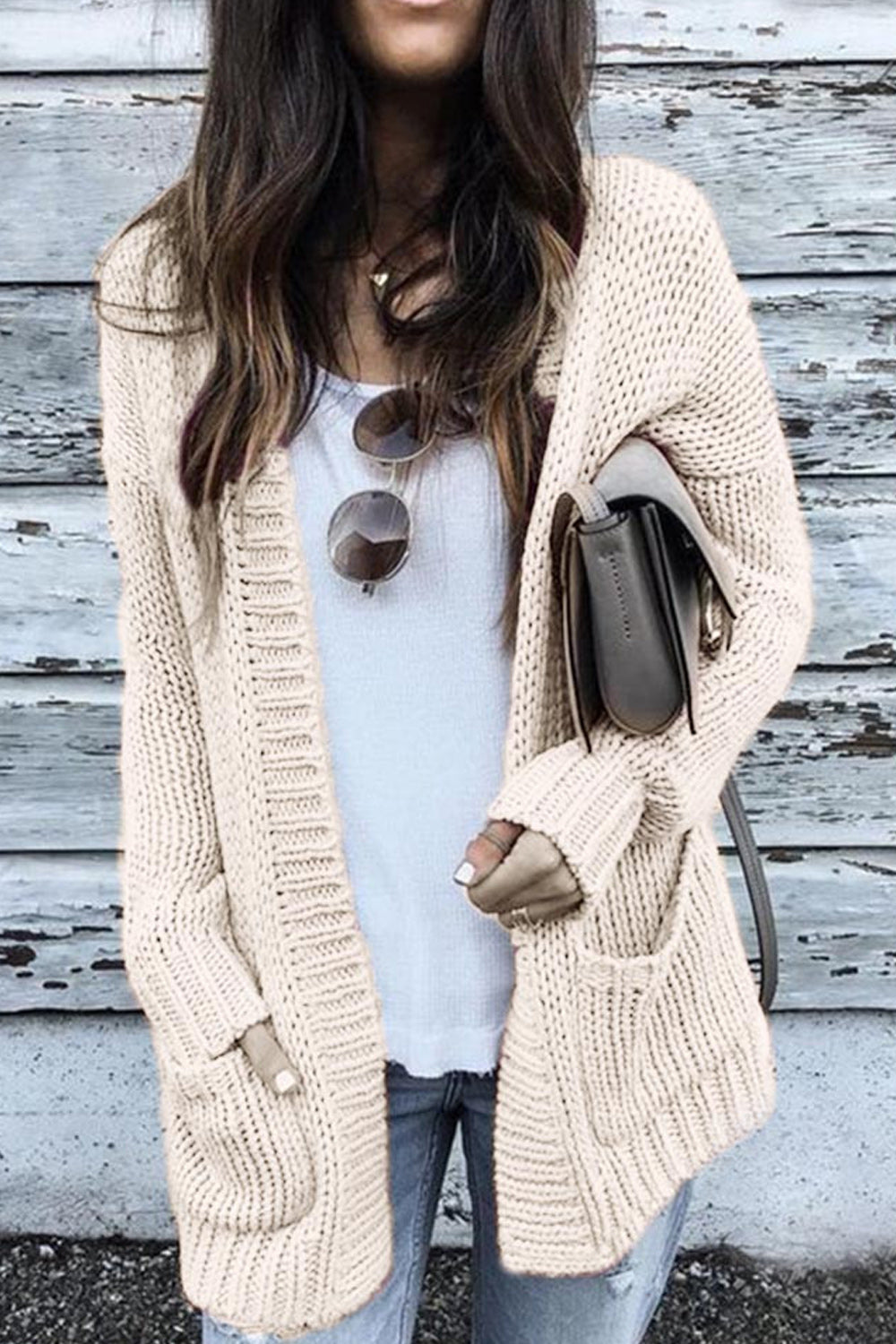Women Solid Color Loose Long Sleeve Cardigan