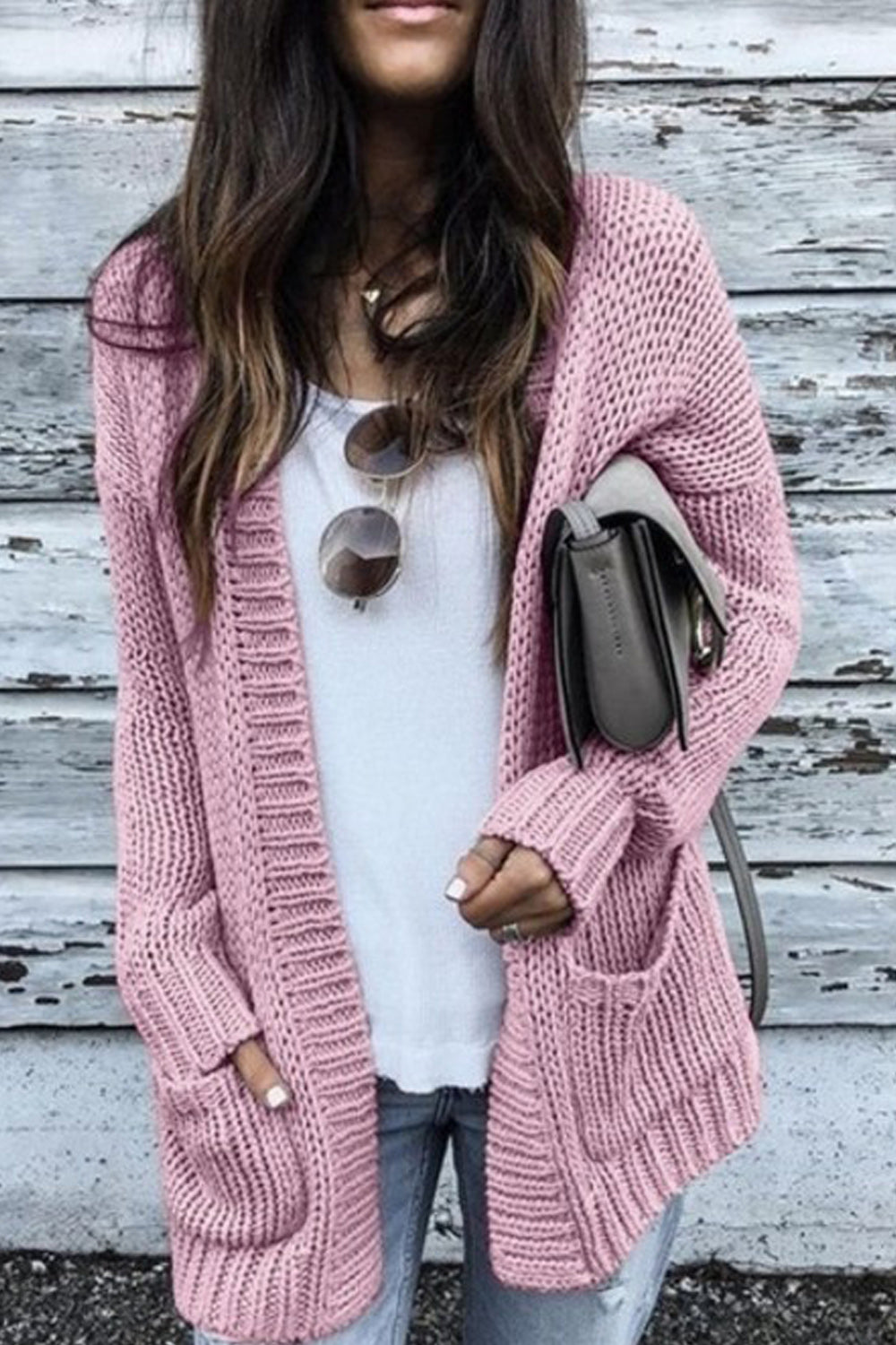 Women Solid Color Loose Long Sleeve Cardigan