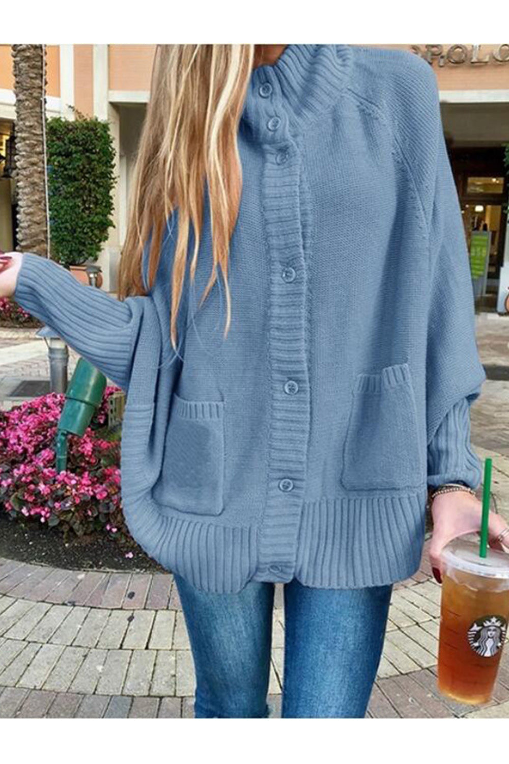 Women Lovely Warm Bat Sleeve Solid Color Cardigan