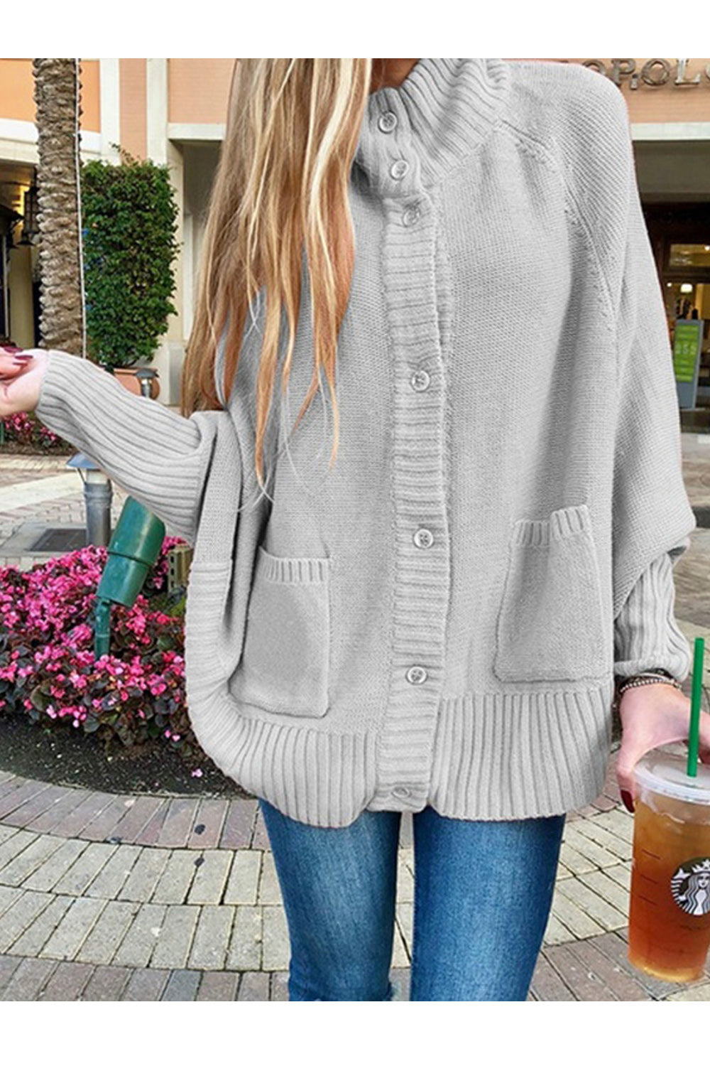 Women Lovely Warm Bat Sleeve Solid Color Cardigan